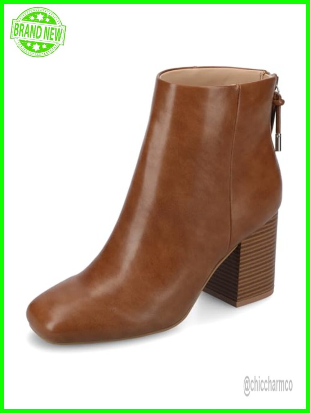 Comfort Foam Audrina Ankle Booties Faux Leather Block Heel Zip